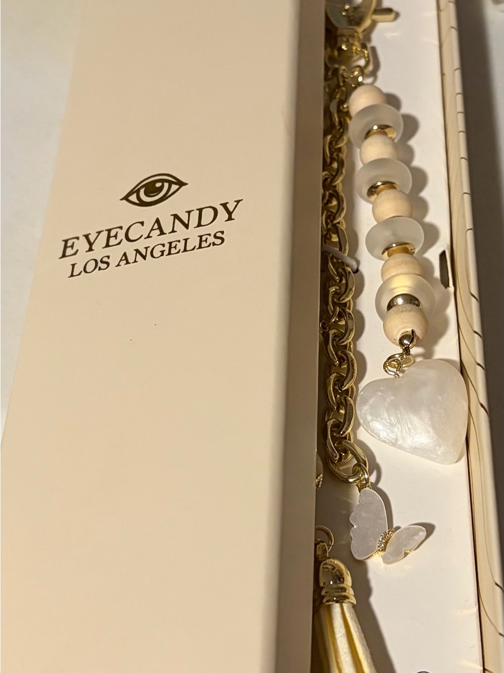 Ivory Heart Bag Charm Set - Layered Bag’s Charms/Keychain by Eye Candy - Picture 4 of 4